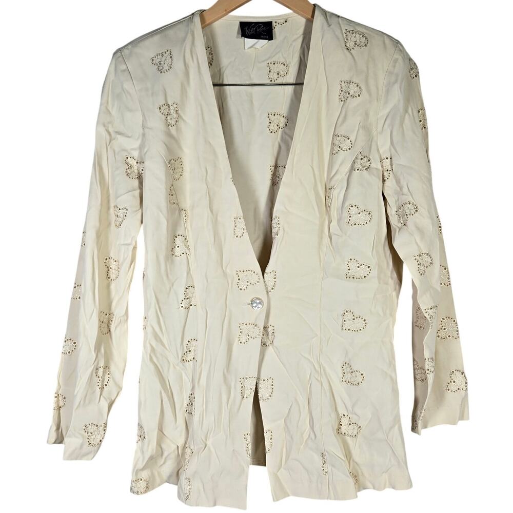 Wild Rose Petite Blazer‎ Cream Heart Cutout Lace Button Front Blazer Petite 8
